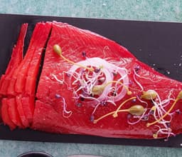 Gravad lax, finocchio, arance, gel di lime
